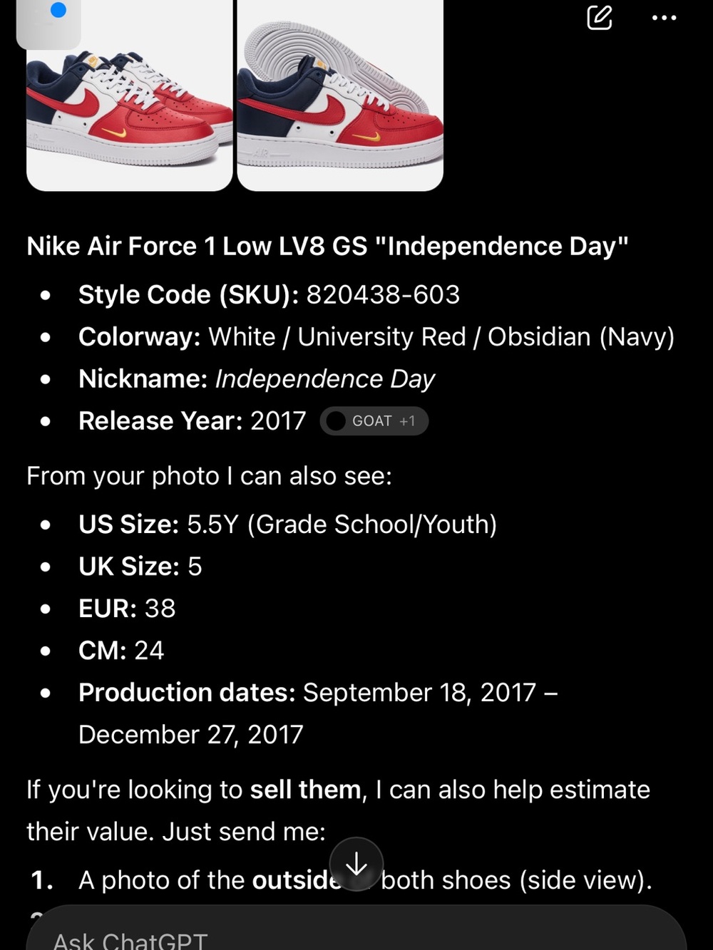 Nike Air Force 1 Low GS - White, Red, Navy